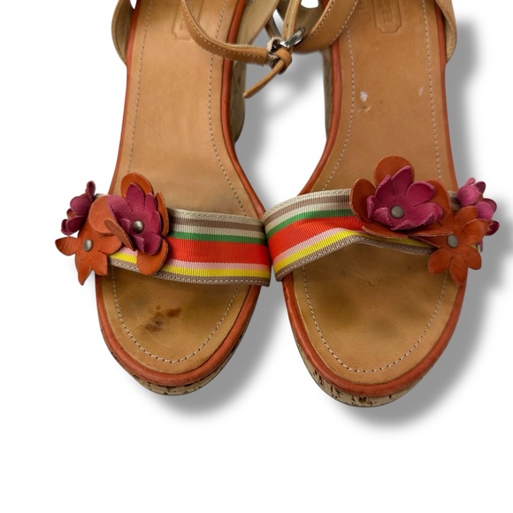 COACH Morgan Strappy Cork Wedges Heels Size 6.5 Floral Shoes - Picture 8 of 15